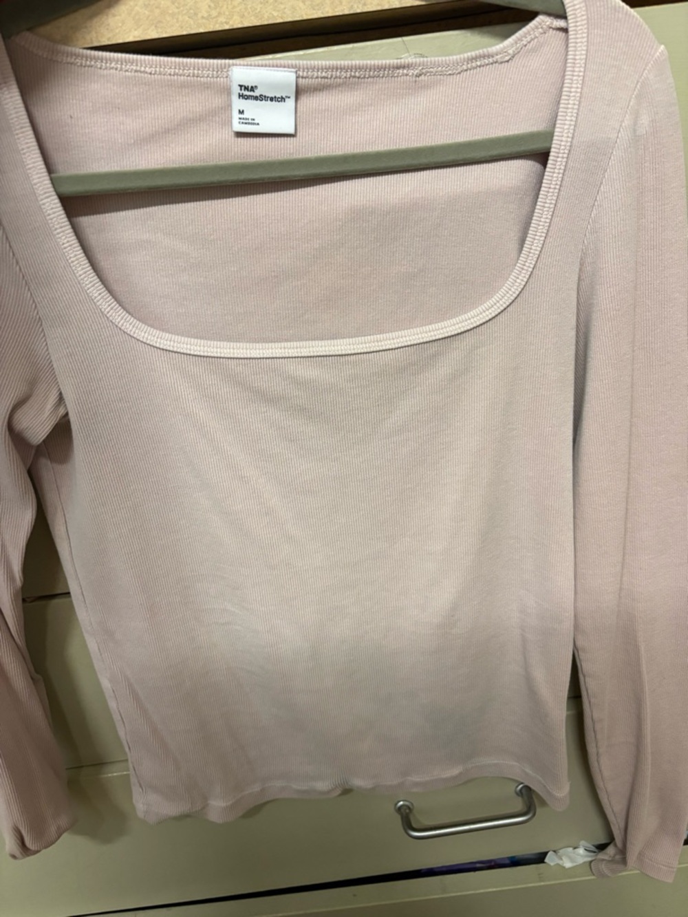 TNA Ribbed Scoop Neck Long Sleeve Top - Pale Pink